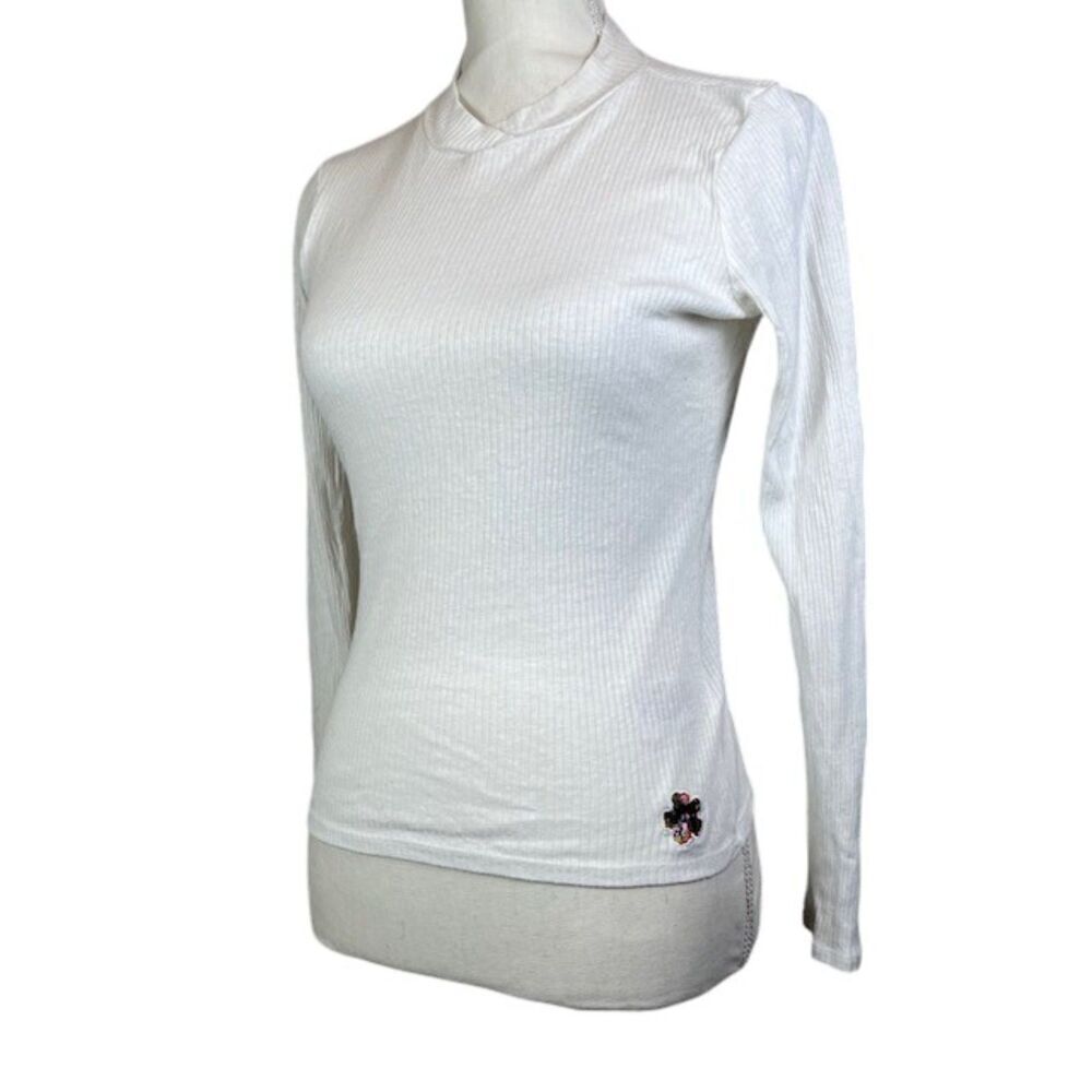 Ted Baker London Ribbed Knit Cotton Blend Top Stretch White Embroidery Size 0